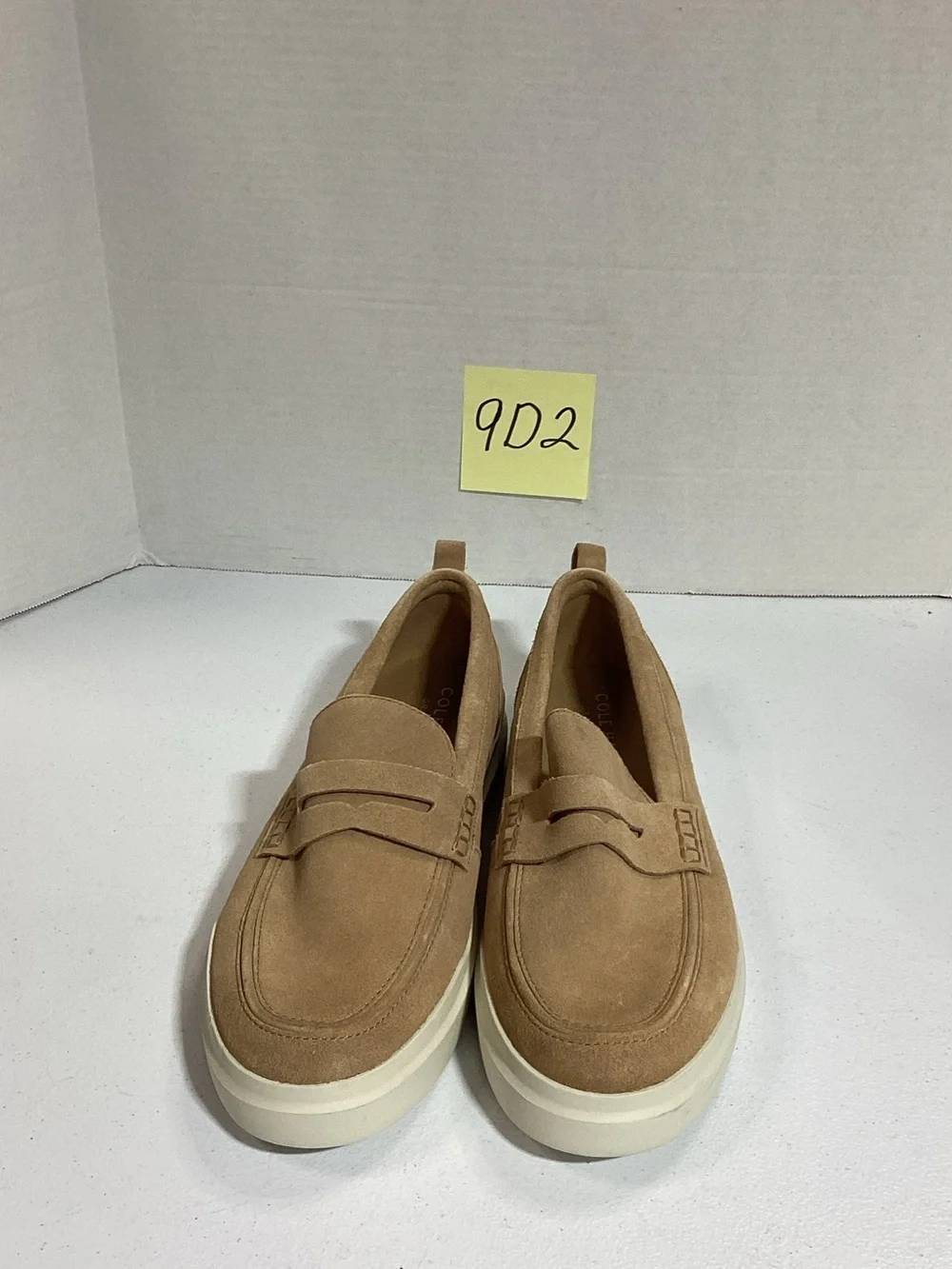 Cole Haan Tan Suede Penny Loafers with Cream Platform Sole